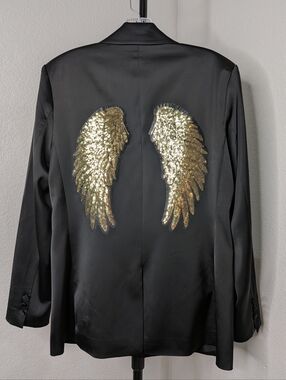 Steve Madden Black Satin Embellished Blazer Jacket